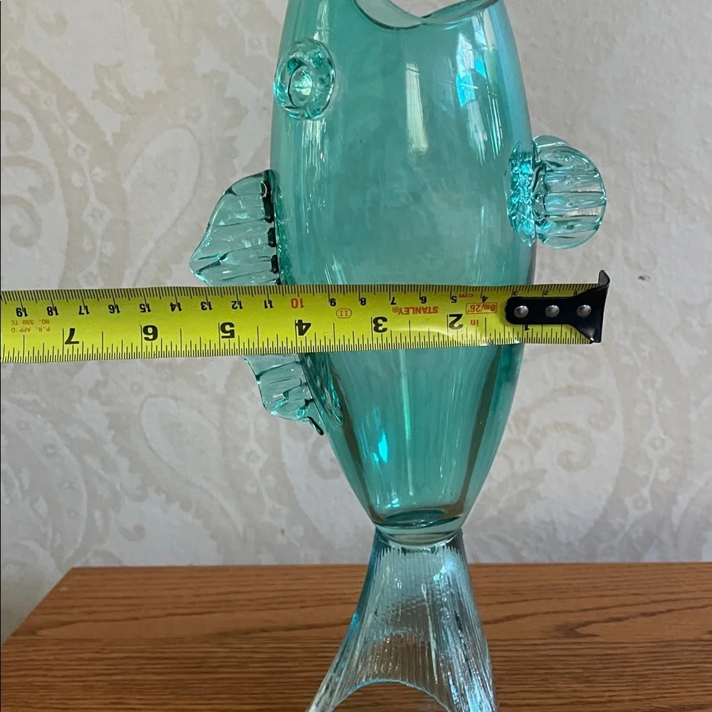 Rare Vintage Blenko style Aqua Glass Fish vase 12.5” tall